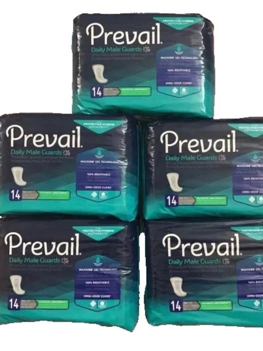 70=5 Packs NEW Prevail Daily Male Guards Bladder Control Pad, Incontinence, MAX